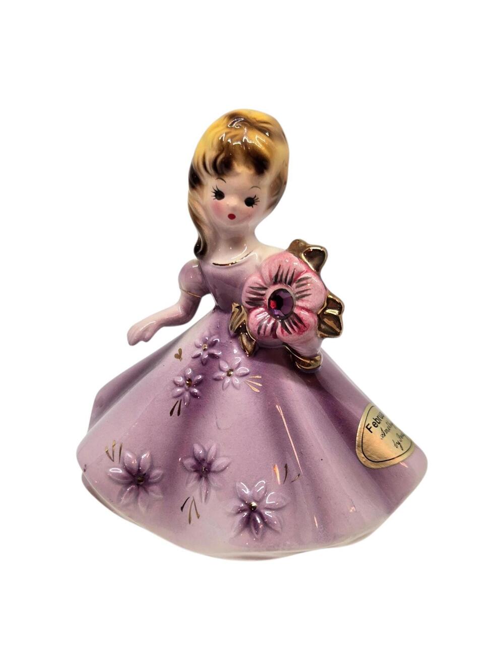 February girl, amethyst, Violets, birthday month, josef originals figurine Japan
